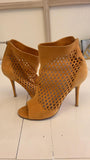 Jimmy Choo Mustard Yellow Detroit Lasercut Suede Ankle Boots - Dyva's Closet