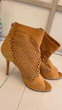 Jimmy Choo Mustard Yellow Detroit Lasercut Suede Ankle Boots - Dyva's Closet