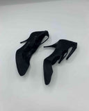 Chanel Satin Heels with logo buttons - Dyva's Closet