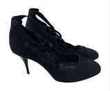 Chanel Satin Heels with logo buttons - Dyva's Closet