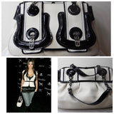 Fendi B Bag in White Fabric and Black Patent Leather - Dyva's Closet
