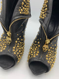 Alexander McQueen Faithful Black Leather Studded Booties - Dyva's Closet