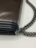 Chanel Boy Reverso Large Taupe Brown/Black Lambskin with Fabric Lining and Ruthenium Hardware Shoulder Bag - Dyva's Closet