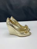 Moschino Cheap and Chic Metallic Gold Peep Toe Wedges - Dyva's Closet