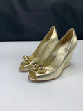 Moschino Cheap and Chic Metallic Gold Peep Toe Wedges - Dyva's Closet