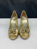 Moschino Cheap and Chic Metallic Gold Peep Toe Wedges - Dyva's Closet