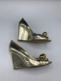 Moschino Cheap and Chic Metallic Gold Peep Toe Wedges - Dyva's Closet