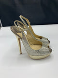 Jimmy Choo Champagne Crown In Glitter Platform Slingbacks - Dyva's Closet