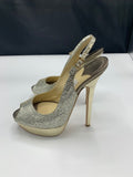 Jimmy Choo Champagne Crown In Glitter Platform Slingbacks - Dyva's Closet