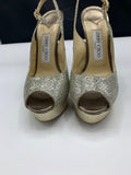 Jimmy Choo Champagne Crown In Glitter Platform Slingbacks - Dyva's Closet