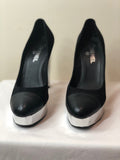 Chanel Platform Heels in Black and Silver with large CC logo - Dyva's Closet