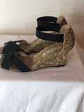 Manolo Blahnik Lastiwe Strappy Elastic Cork-Wedge Sandal in Black - Dyva's Closet