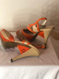Fendi F Logo Heels in Beige and Orange - Dyva's Closet