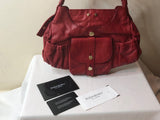 Yves Saint Laurent Mala Mala Mombasa Rivet Gaucho Horn Red Leather Hobo Bag - Dyva's Closet