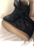 Isabel Marant Black Suede and Tiger Striped Pony Hair Bekett Over Basket Sneaker Wedges - Dyva's Closet