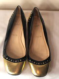 Christian Louboutin Black Patent Leather Ballet Flats with a Gold Nose - Dyva's Closet