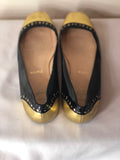 Christian Louboutin Black Patent Leather Ballet Flats with a Gold Nose - Dyva's Closet