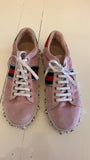 Gucci Women's Pink New Ace Faux-pearl Embellished Velvet Sneakers - Dyva's Closet