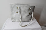 Bottega Veneta Small White Intrecciato Shoulder Bag - Dyva's Closet