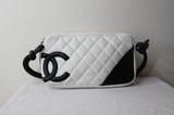 Chanel Ligne Cambon Small Quilted Pochette in White and Black - Dyva's Closet