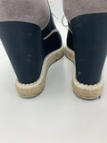 Chanel Lace Up Wedge Espadrille with faux pearl accents - Dyva's Closet