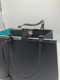 Fendi 2jours in grey saffiano leather with green suede lining - Dyva's Closet