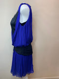 DVF ( Diane Von Furstenberg) Royal Blue Dress with Black Slip and Crystal Embellishment - Dyva's Closet