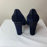 Prada Velvet Navy Blue Studded Heels - Dyva's Closet