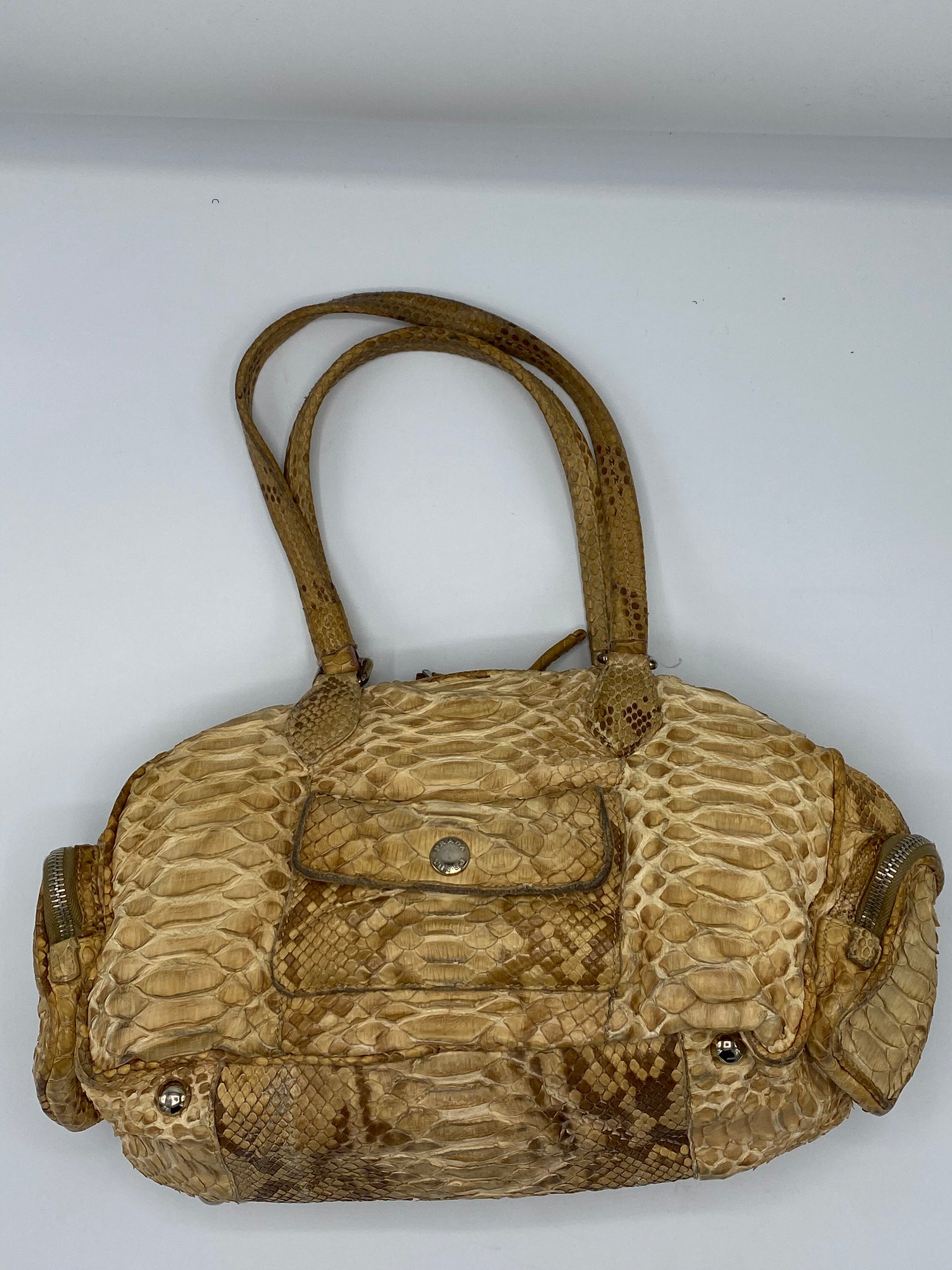 Prada Beige/Brown Python Leather Frame Handle Bag Prada