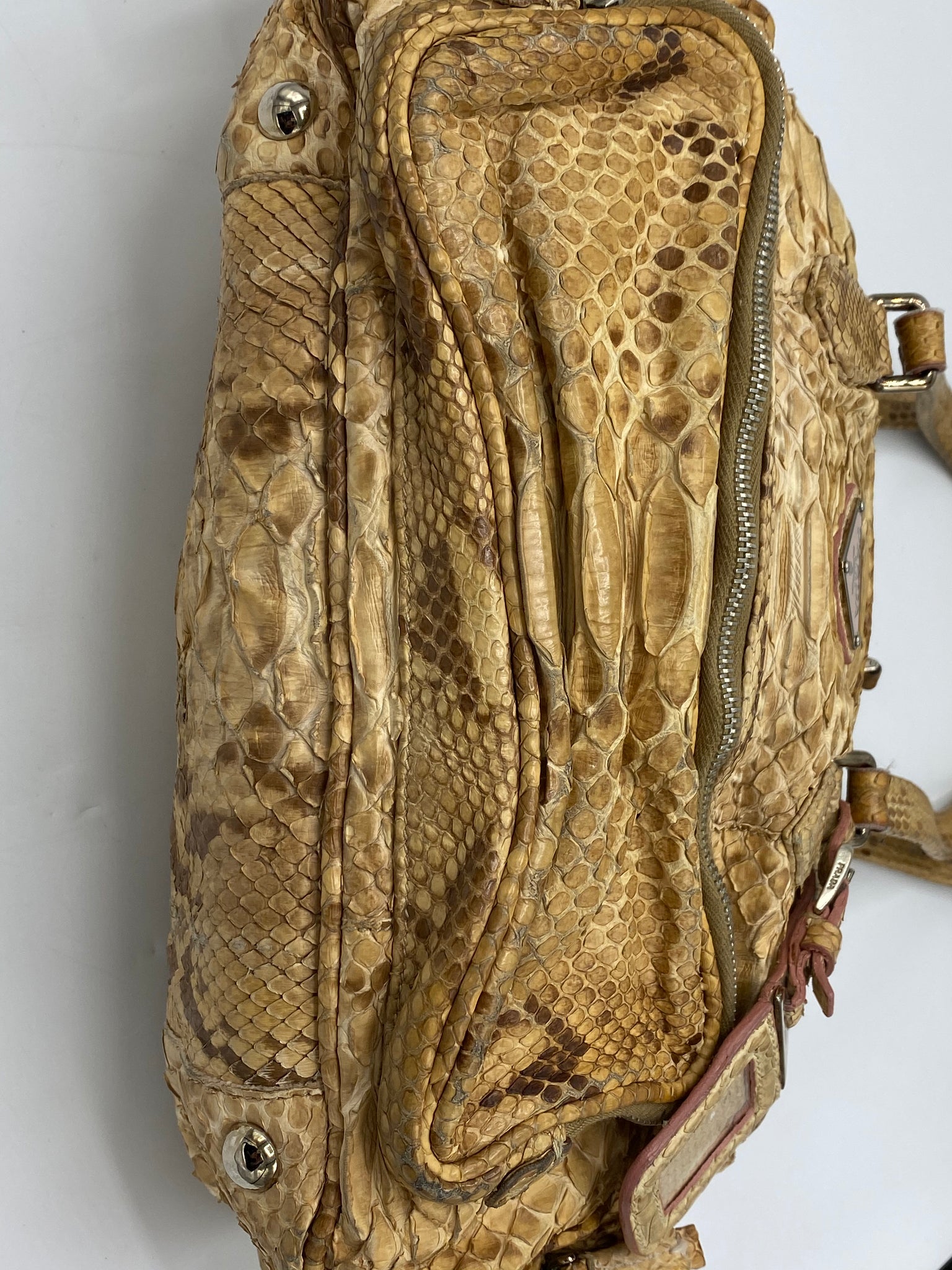 Prada Snakeskin Medium Shoulder Bag Beige