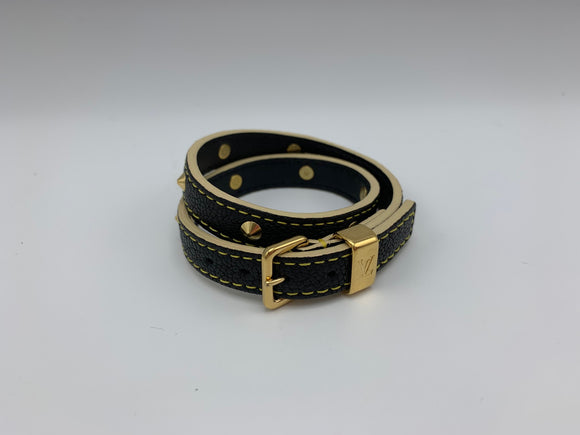 Louis Vuitton Suhali double tour bracelet in black leather with gold tone studs - Dyva's Closet