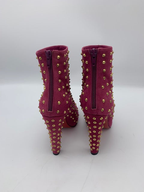 Christian Louboutin Ariella Clou Pink Suede Studded Ankle Boots