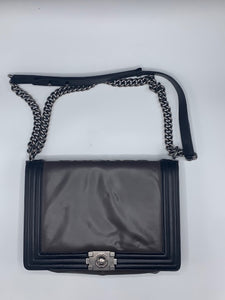 Chanel Boy Reverso Large Taupe Brown/Black Lambskin with Fabric Lining and Ruthenium Hardware Shoulder Bag - Dyva's Closet