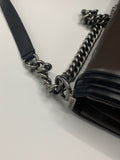 Chanel Boy Reverso Large Taupe Brown/Black Lambskin with Fabric Lining and Ruthenium Hardware Shoulder Bag - Dyva's Closet