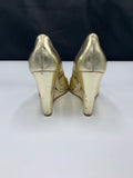 Moschino Cheap and Chic Metallic Gold Peep Toe Wedges - Dyva's Closet