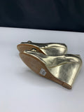 Moschino Cheap and Chic Metallic Gold Peep Toe Wedges - Dyva's Closet