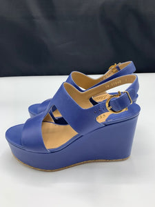 Ferragamo Wedges in Royal Blue with Chain Accent - Dyva's Closet