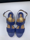 Ferragamo Wedges in Royal Blue with Chain Accent - Dyva's Closet