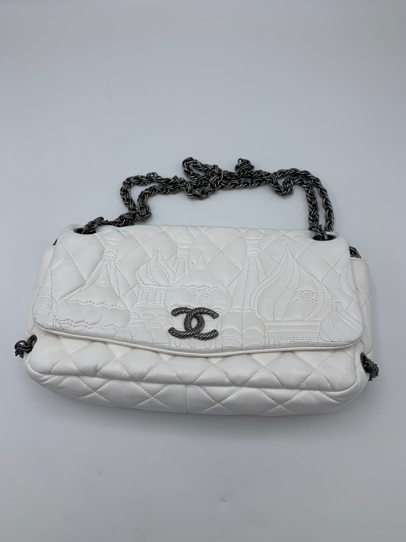 Chanel Limited Edition White Hand Knit Flap Bag - shop 