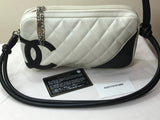 Chanel Ligne Cambon Small Quilted Pochette in White and Black - Dyva's Closet