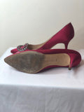 Manolo Blahnik Red Satin Pump with Red Crystals - Dyva's Closet