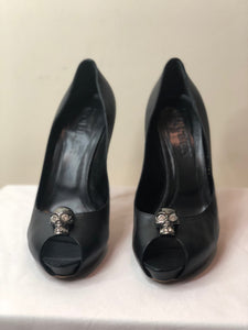 Alexander McQueen Skull Peep Toe Pumps - Dyva's Closet