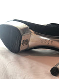 Chanel Platform Heels in Black and Silver with large CC logo - Dyva's Closet