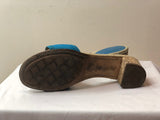 Chanel Cerulean Leather with Straw Camelia Flower Sandals - Dyva's Closet