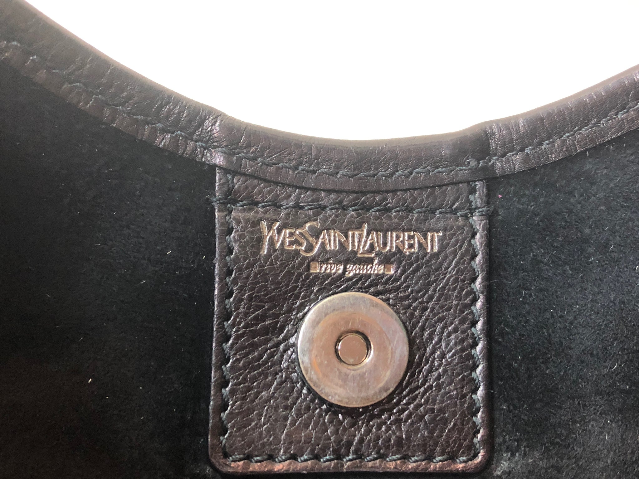 Yves Saint Laurent Taupe Suede Mombasa Horn Bag - Yoogi's Closet