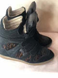 Isabel Marant Black Suede and Tiger Striped Pony Hair Bekett Over Basket Sneaker Wedges - Dyva's Closet