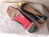Christian Louboutin Black Patent Leather Ballet Flats with a Gold Nose - Dyva's Closet