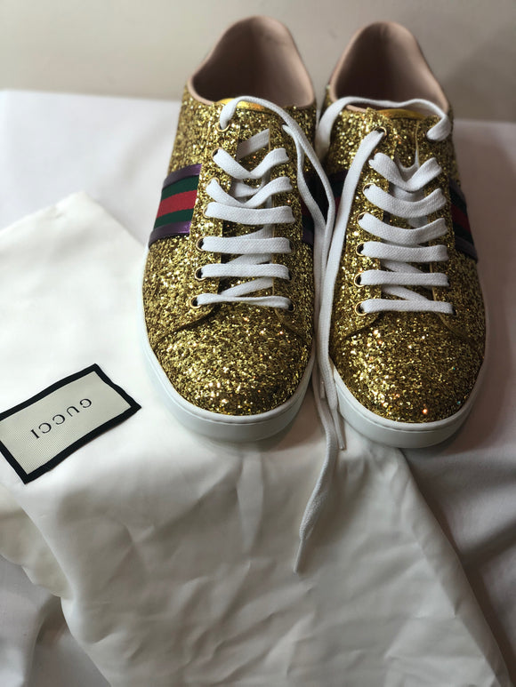 Gucci Gold Glitter Web Sneaker Ace ( New) - Dyva's Closet