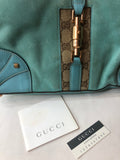 Gucci Turquoise GC Canvas and Suede Jackie O Hobo - Dyva's Closet