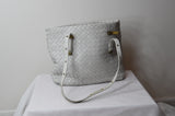 Bottega Veneta Small White Intrecciato Shoulder Bag - Dyva's Closet